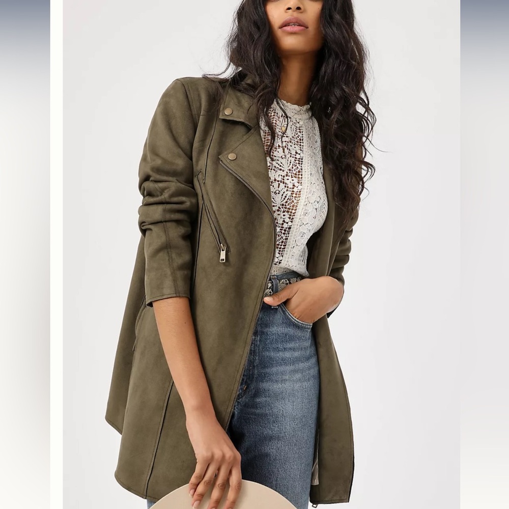 Anthropologie Ripley Sueded Longline Moto Jacket (military green)